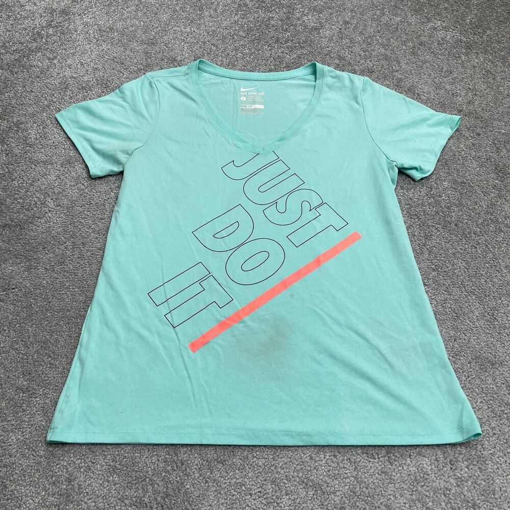 The Nike Tee Dri-Fit Graphic T-Shirt Womens Large Green V-Neck Active Athletic
